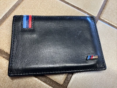 BMW MOTORSPORT "M" SERIES BLACK LEATHER MONEY CLIP CREDIT CARD ID WALLET - Photo 1/4