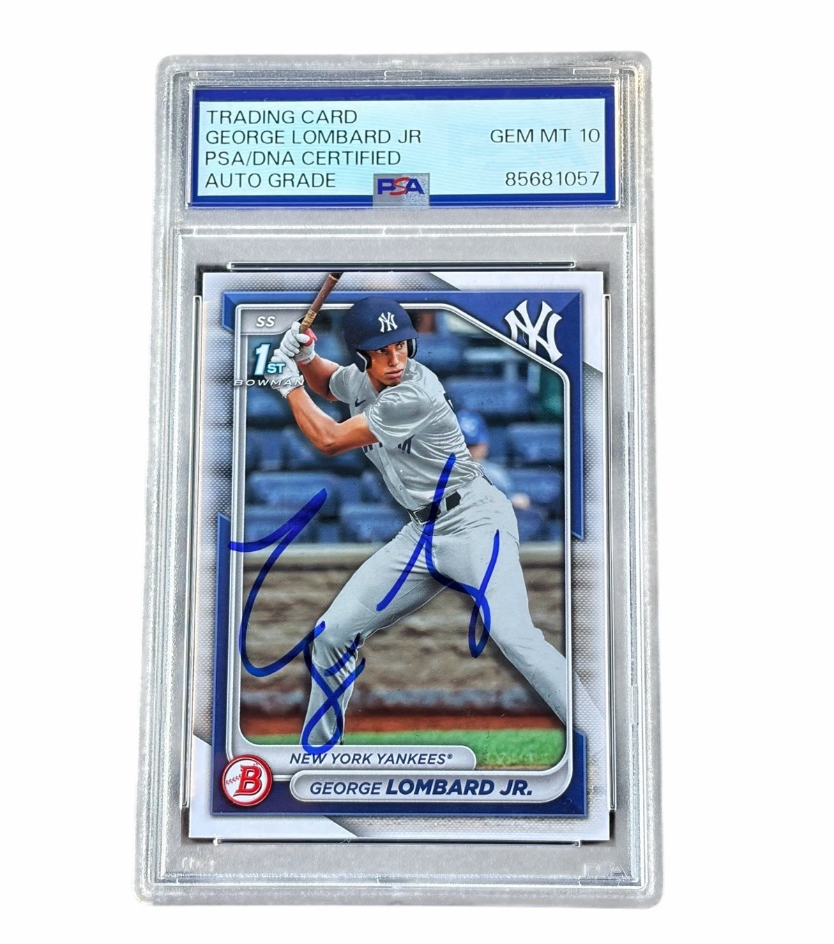 George Lombard Jr Signed Card 2024 1st Bowman Paper Auto New York Yankees PSA 10