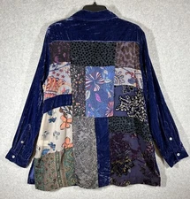 John Mark Velvet Floral Mixed Media Semi Sheer Button Up Blouse Tunic Sz Lg