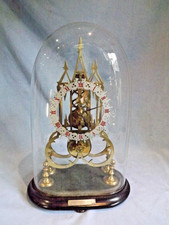19c Antique Fusee Skeleton Clock & Dome In GWO.