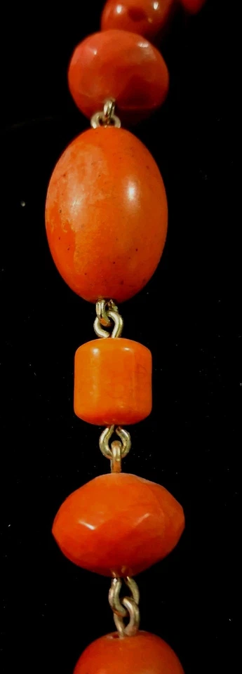 Grueso Collar Naranja Quemado Lucite Cuentas Firmado Audaz Boho Declaración Joyería Foto 4 de 4