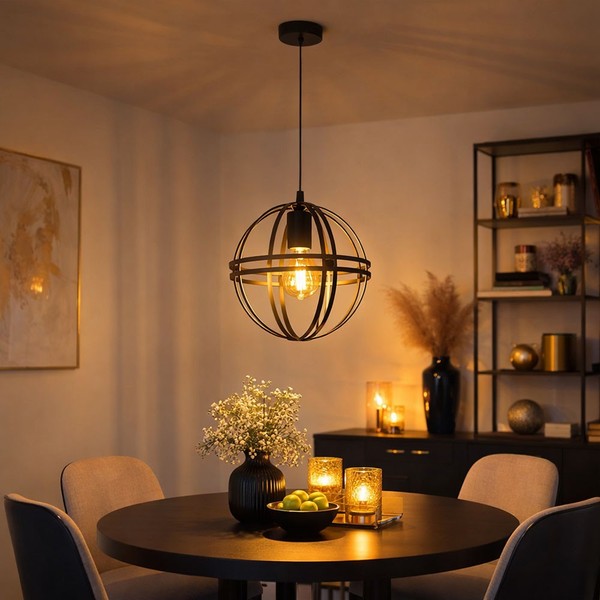 HäNgeleuchte Pendellampe Wohnzimmerleuchte 1 Flammig Kugel Schwarz H 120 Cm-image