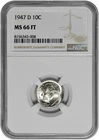1947 D 10C Silver Roosevelt Dime NGC Graded MS 66 FT