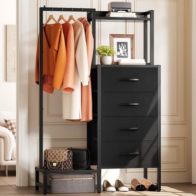 Black Dresser with Hanging Rack - Small Closet with 4 Fabric Storage Drawers,... | eBay Black Dresser with Hanging Rack - Small Closet with 4 Fabric Storage Drawers,... | eBay