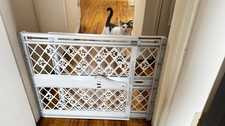 Adjustable Folding Pet Gate Dog/Cat Barrier Gray Paw Print Portable Indoor