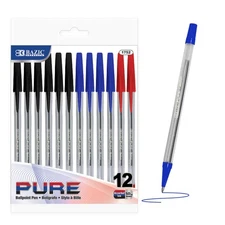 BAZIC Pure Assorted Color Stick Pen (12/Pack), pack of 24