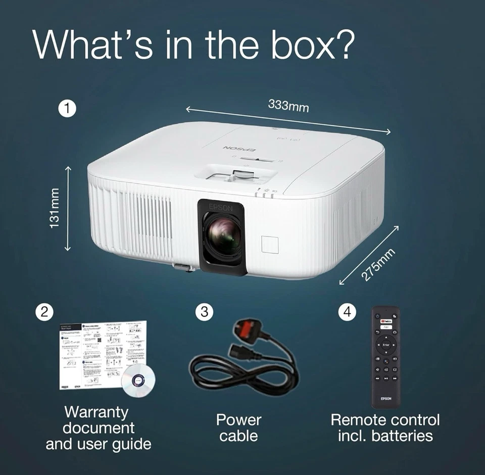 Epson EH-TW6250 4K Home Cinema Projector - White - Image 3 of 4