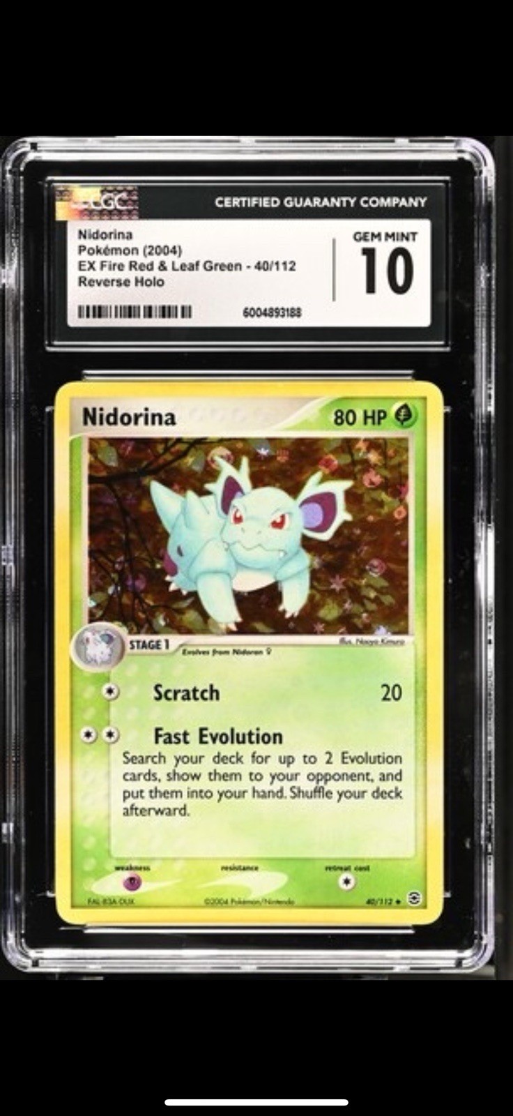 CGC 10 Nidorina 40/112 Pokemon (2004) EX FireRed & LeafGreen Reverse Holo