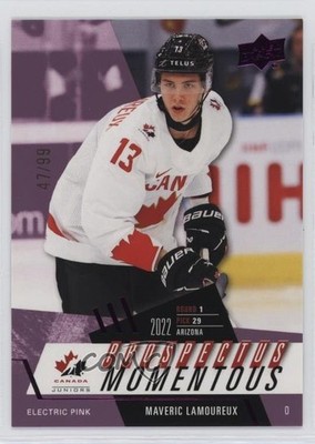 2024 Team Canada Juniors Electric Pink 47/99 Maveric Lamoureux Rookie RC 1u0d