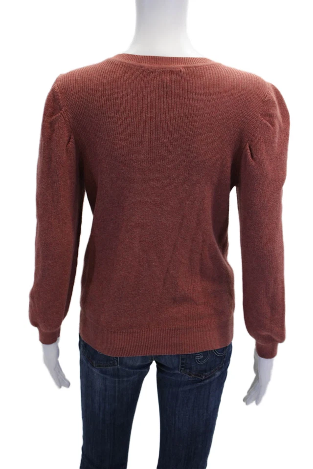 Suéter de algodón de otoño cachemir para mujer manga 3/4 cuello redondo rosa oscuro pequeño Foto 3 de 4