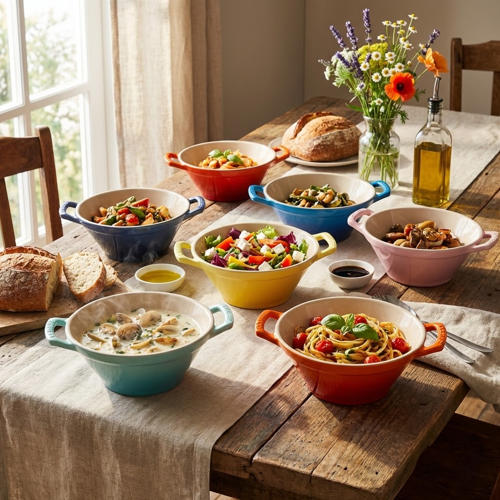 Rare LE CREUSET Stoneware Cassoulet Serving Bowl Noodle Dish Dual Handles 22.2cm