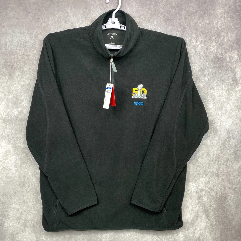 NUEVO CON ETIQUETAS Antigua Superbowl 50 Carolina Panthers Sudadera Polar 1/4 Cremallera Para Hombres XL Foto 3 de 4