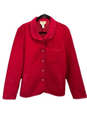 Talbots Women's Red Quilted Full Zip Jacket Preppy Classic Sz L Pockets