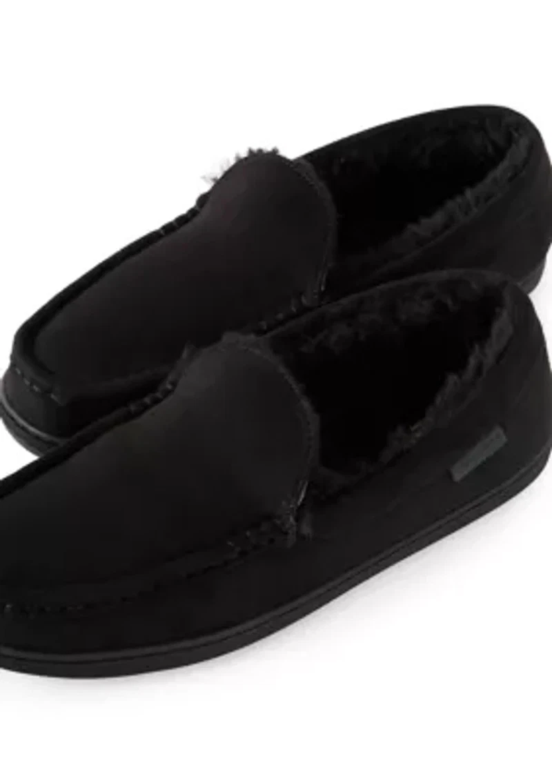 Cole Haan Zerogrand Moc Slipper Shoes Mens Size 12 Black Suede Fleece Lined Cole Haan Plaid Trim Faux Fur Lined Microsuede Slipper (Men  main image 2