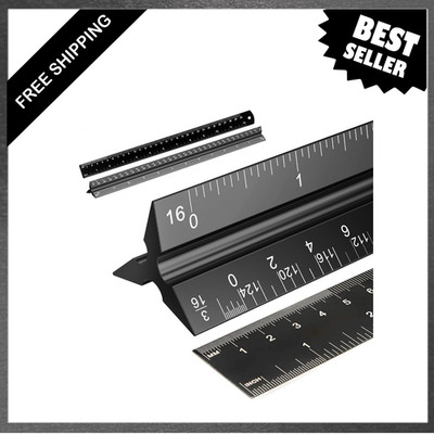 Architectural Scale Ruler Set 12 Inch Aluminum Triangular Straight Drafting