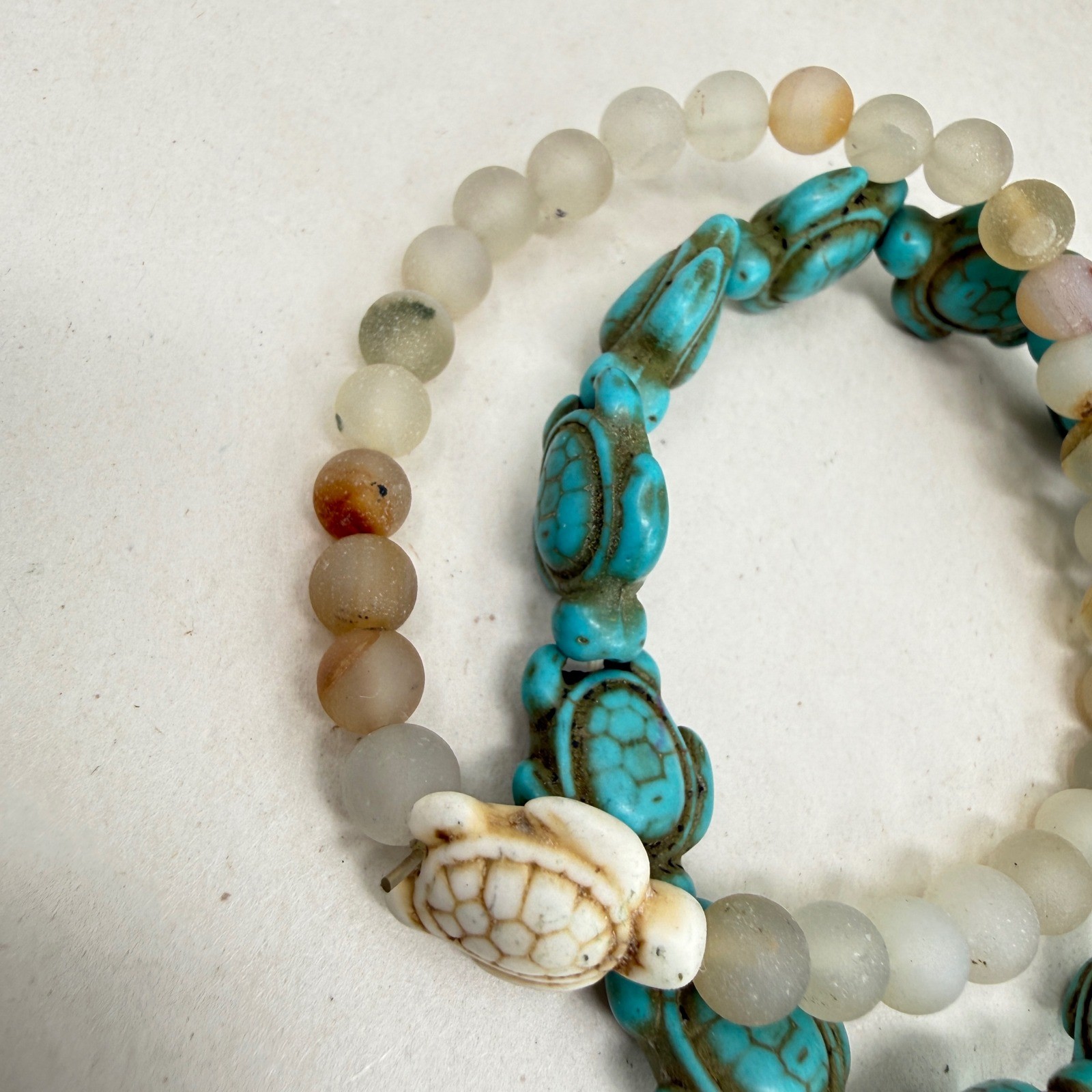 Stackable Beaded Bracelets Sea Turtle Charm Natur… - image 3