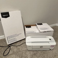 HP DeskJet 3755 Wireless All-in-One Printer White + 3500 Sheets Copy Paper Used