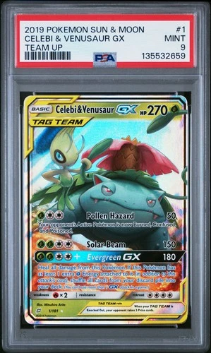 2019 POKEMON SUN & MOON TEAM UP #1 CELEBI & VENUSAUR GX PSA 9