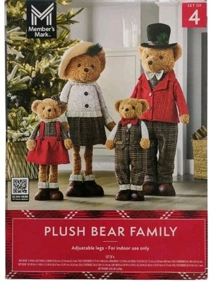 Member's Mark Christmas Plush Bear Family, Adjustable Legs, Set of 4