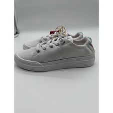 Roxy Girls Rae White Canvas Low Top Sneakers Embroidered Heel Kids Size 4 NEW