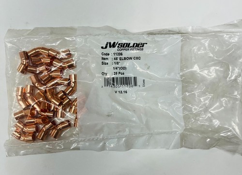 JW Solder 1/8" Copper 45ยฐ Elbow CxC | 1/4" OD | HVAC โ 10 Pack