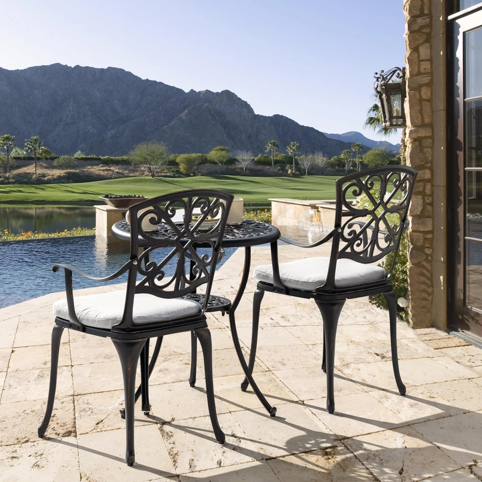 Bistro Set 3 Piece Outdoor All Weather Cast Aluminum Patio Bistro Set Patio T... - Image 3 of 4