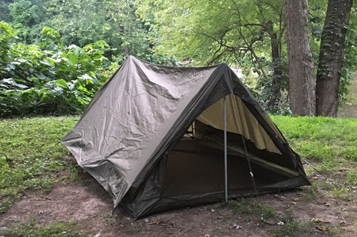 French Military Troop Tent, Olive Drab, Used. Holes in the bag.