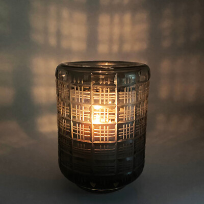 CYAN DESIGN Off the Grid (Medium) Smoke Cut Glass Vase or Candle Holder