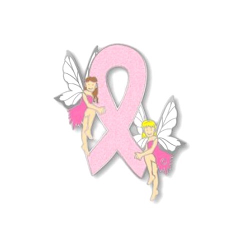 Breast Cancer Lapel Pin Glitter Pink Ribbon Blonde Brunette Hair Fairies Tac New - Picture 5 of 5