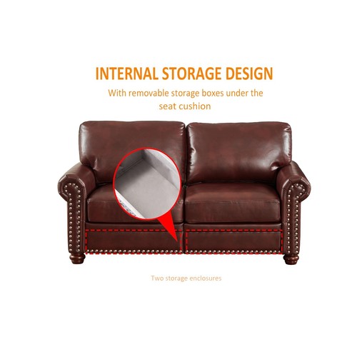 Classic Faux Leather Sofa Upholstered Couch with Nailhead Trim Removable Cushion - Picture 146 of 206