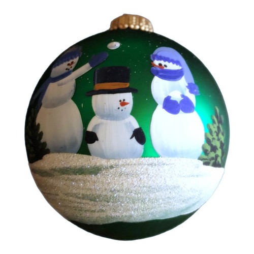 Heirlooms Collectibles Glass Ball Christmas Ornament Snowmen Winter Scene Green - Picture 2 of 6