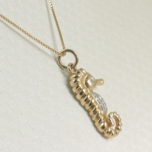 2400550-Diamond-Seahorse-Pendant-Necklace-14k-Yellow-Solid-Gold - Picture 13 of 18