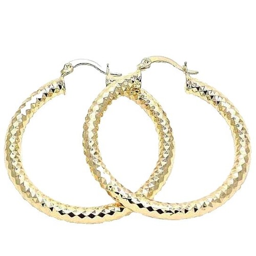14k Yellow Gold Greek Key Hoop Earrings 17mm - Super Lite Hoop Style, Snap Closure, Signed, Gift Ready