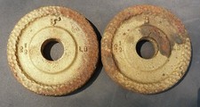 Pair Vintage Billard Barbell 2.5 lb Standard Weight Plates dimple blank B gold