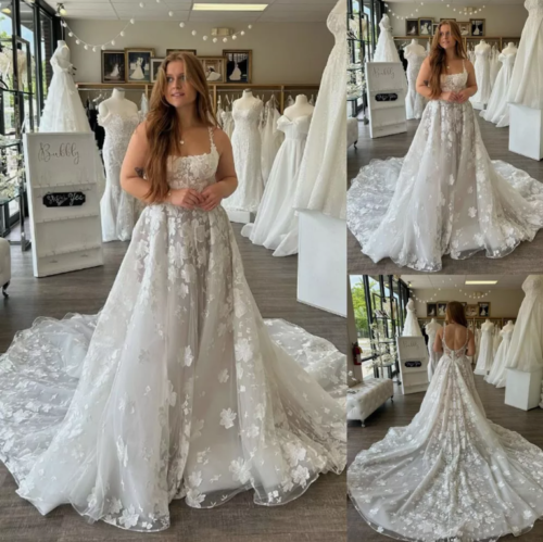 Princess Court Train Wedding Dresses with Court Train Lace Appliques Bridal Gown