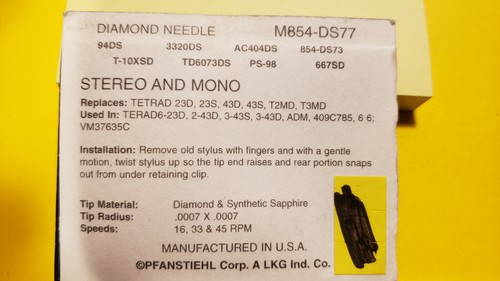 Pfanstiehl M854-DS77 Tetrad 23D,23S,43D,43S,T2MD,T3MD NUEVO - Imagen 2 de 2