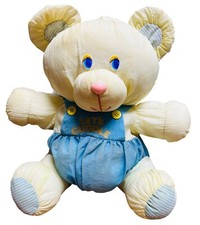 Dan Dee Teddy Bear Nylon VTG Stuffed Animal Plush Toy Yellow  Blue Let's Cuddle