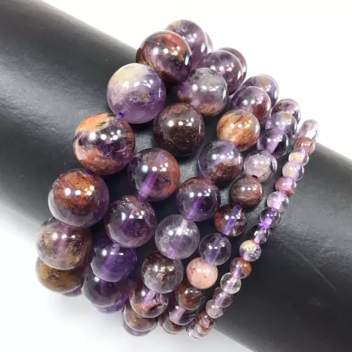 Handmade Gemstone Natural Super Seven Crystal Beaded Bracelet 7.5" 4 6 8 10 12mm - Picture 2 of 29