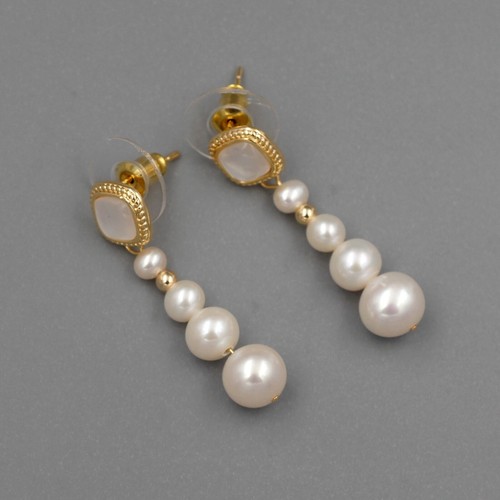 White Round Freshwater Pearl18K Gold Filled Wedding Drop Dangle Earrings 20097 - Picture 3 of 4