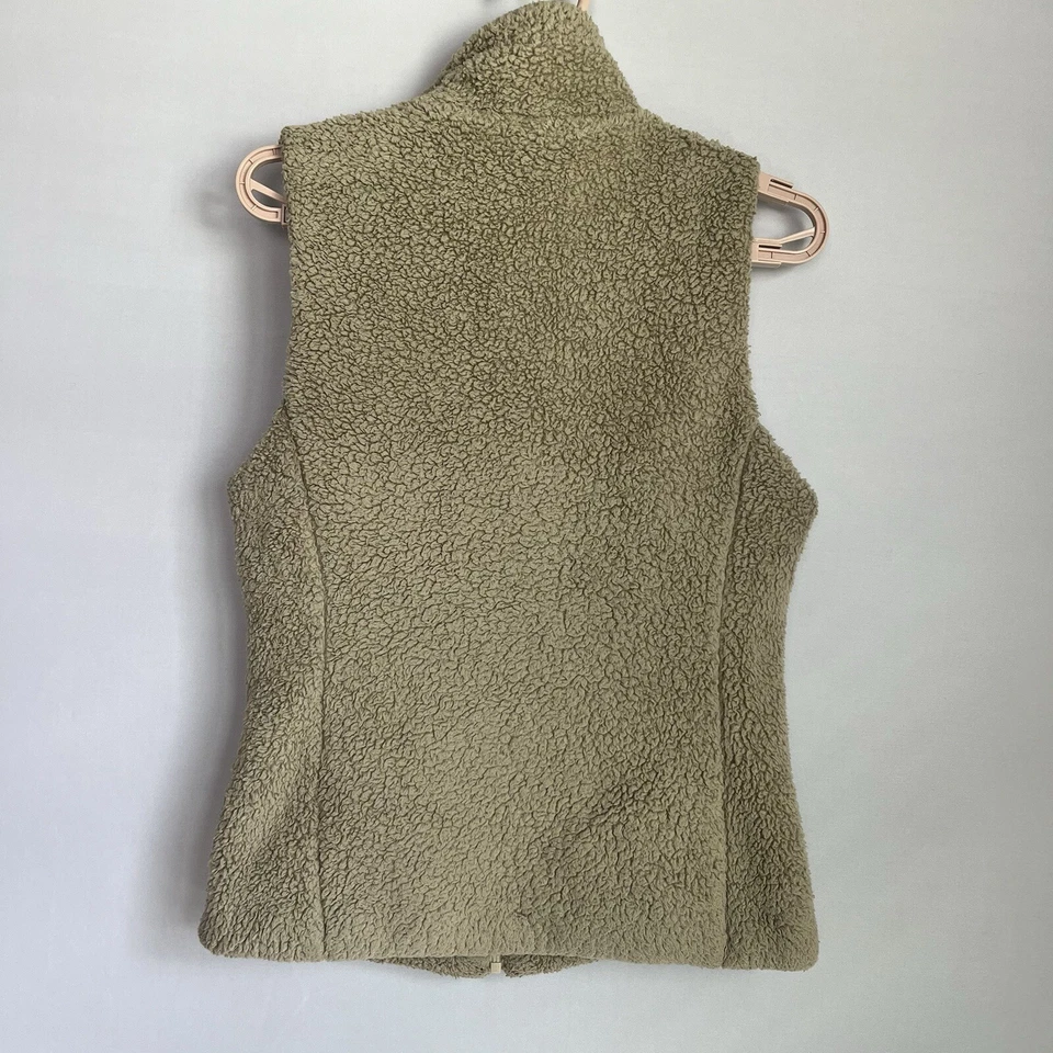 Patagonia Women Sz M Los Gatos Vest Beige Fleece Fuzzy Deep Pile Full Zip Logo - Image 2 of 4