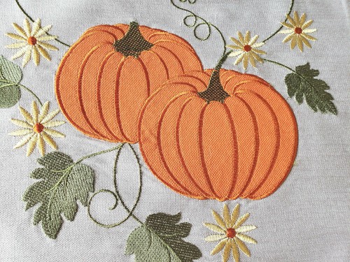 Thanksgiving Embroidered Table Runner Fall Pumpkin Design 71" L x 13"W - Picture 3 of 7