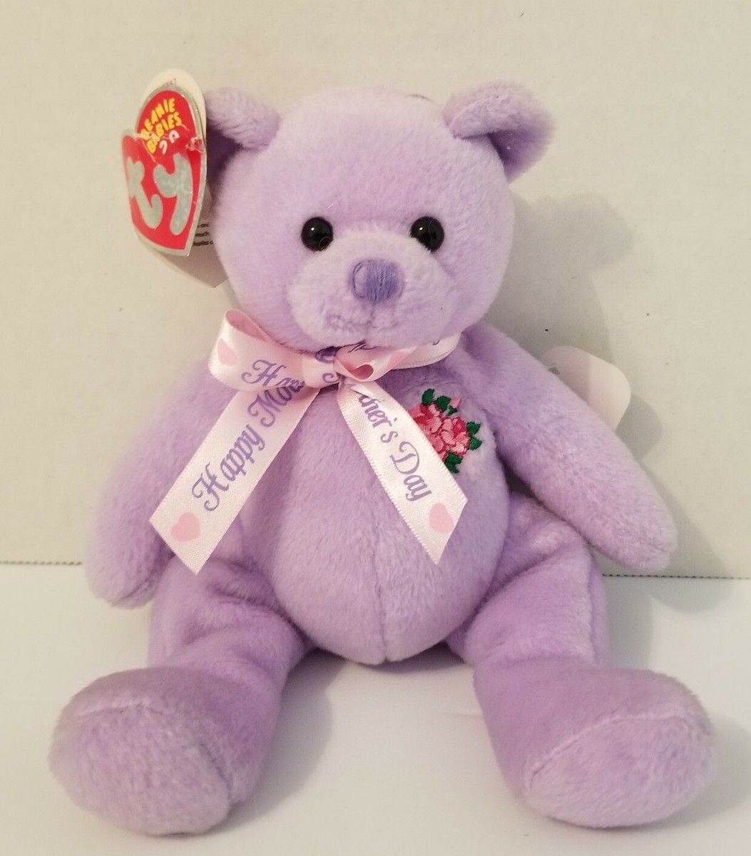 Ty Beanie Baby 2.0 Love To Mom 2007 Purple Bear Happy