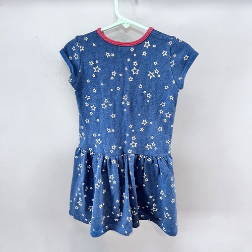 Lulu + Roo Girls Blue Star Print Dress 4T With Pink Trim & Button Detail - Picture 8 of 8