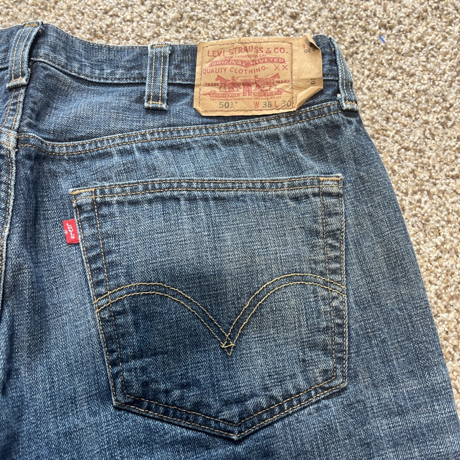 Levis 501 Men's 38x30 (38 X 29) Button Fly Straight Leg Denim Jeans - View 13