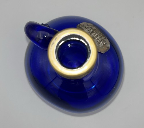 Antique Bristol Blue Glass Bottle with Shrub Tag Georgian English 18cm tall - Picture 11 of 18
