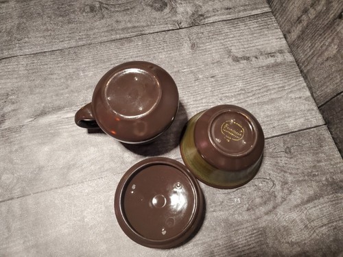 VTG Franciscan Madeira Creamer and Sugar Bowl (w/lid) Set of 3 Brown Green - Picture 3 of 7
