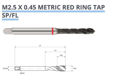 M2,5 x 0,45 SPIRAL FLÖTENHAHN HSS-E KOBALTROT RING 6H DIN371 TM15300250 EUROPA