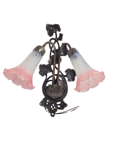 Meyda Tiffany Lilies 2 Light Double Sconce with Art Glass Shades 17" H x 13.5" W - Picture 18 of 20