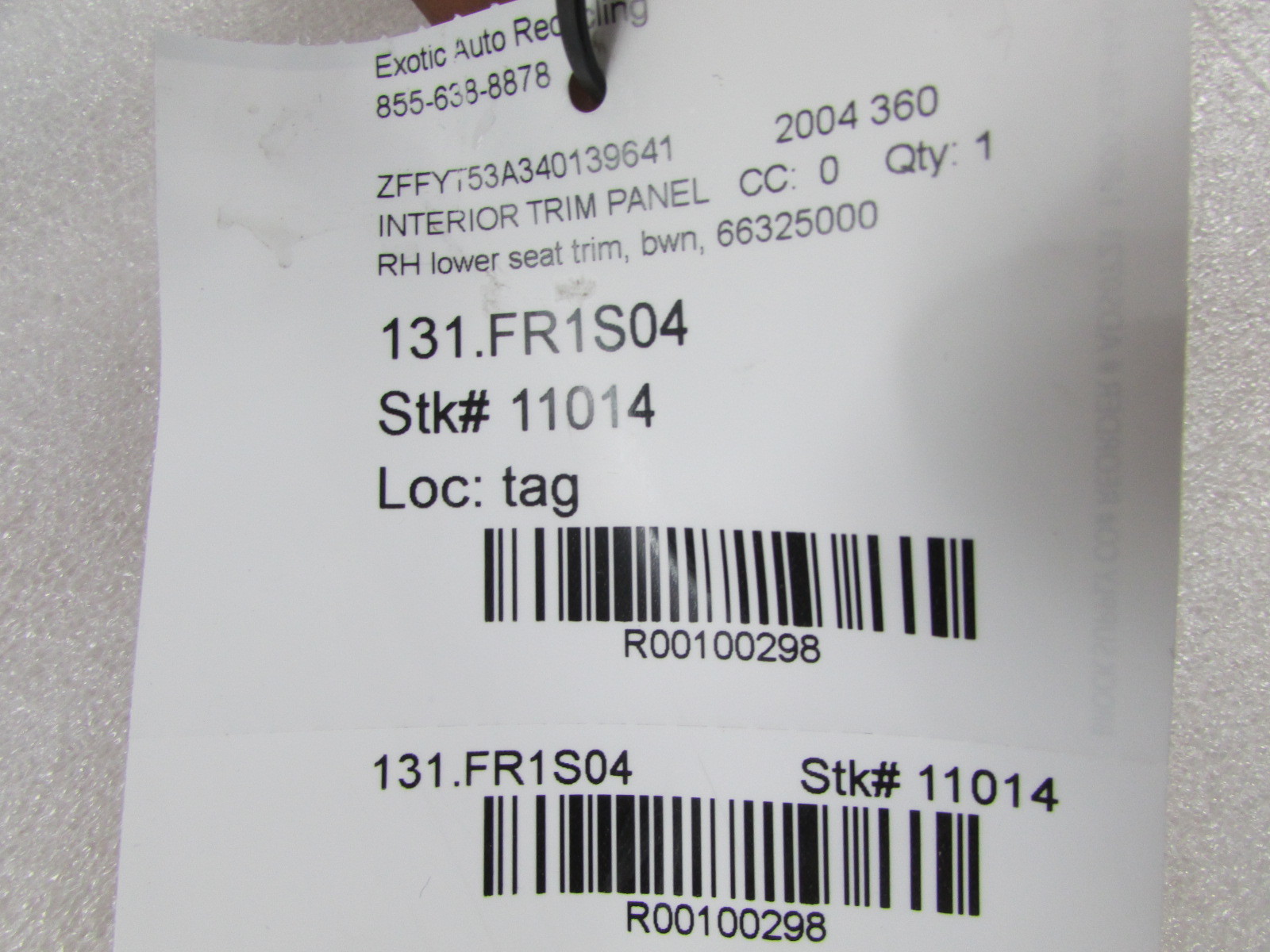 Ferrari 360, RH, Right, Lower Seat Trim, Brown, Used P/N 66325000