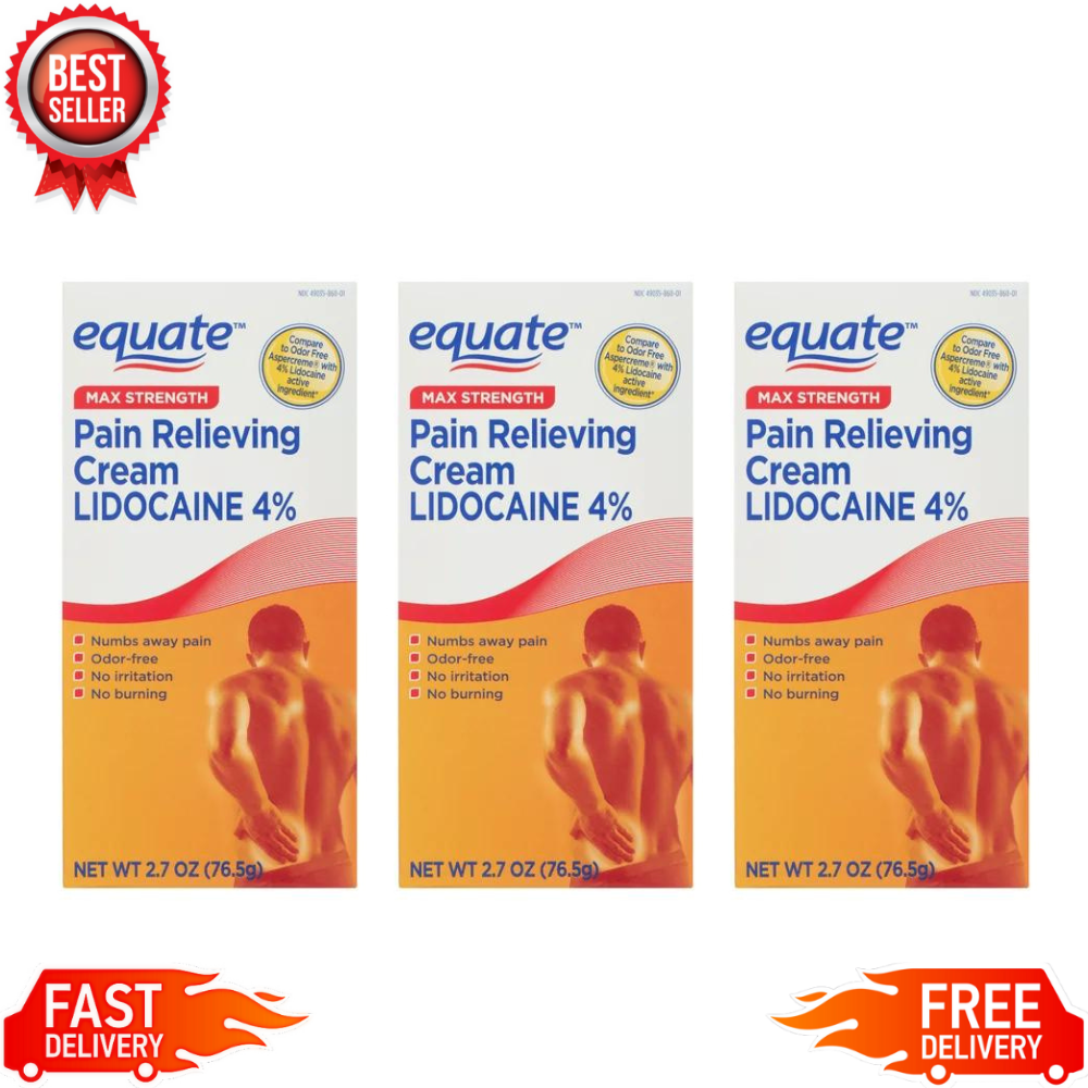 3 PK Equate Max Strength 4 Pain Relieving Cream No Irritation No